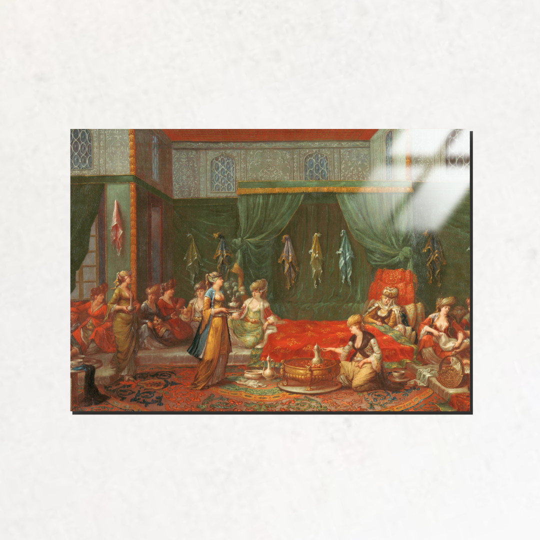 Seçkin Bir Türk Kadınının Yatma Odası (Lying-in Room of a Distinguished Turkish Woman) - Jean Baptiste Vanmour - Metal Poster & Tablo