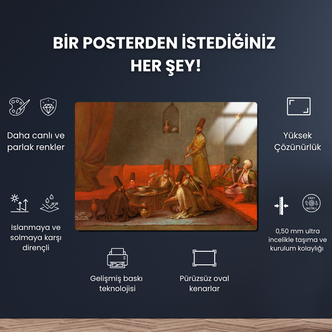 Yemek Yiyen Dervişler (Dervishes Sharing a Meal) - Jean Baptiste Vanmour - Metal Poster & Tablo