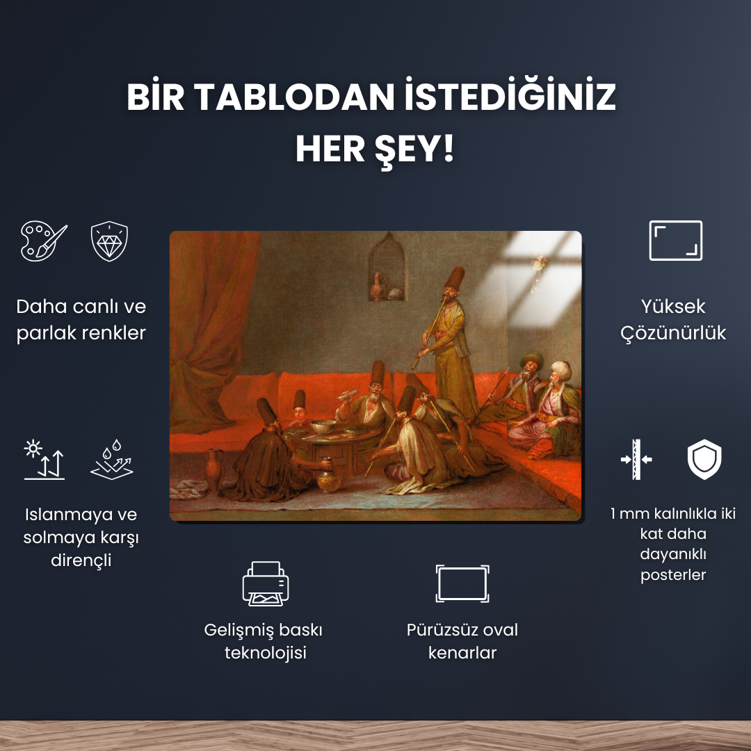 Yemek Yiyen Dervişler (Dervishes Sharing a Meal) - Jean Baptiste Vanmour - Metal Poster & Tablo