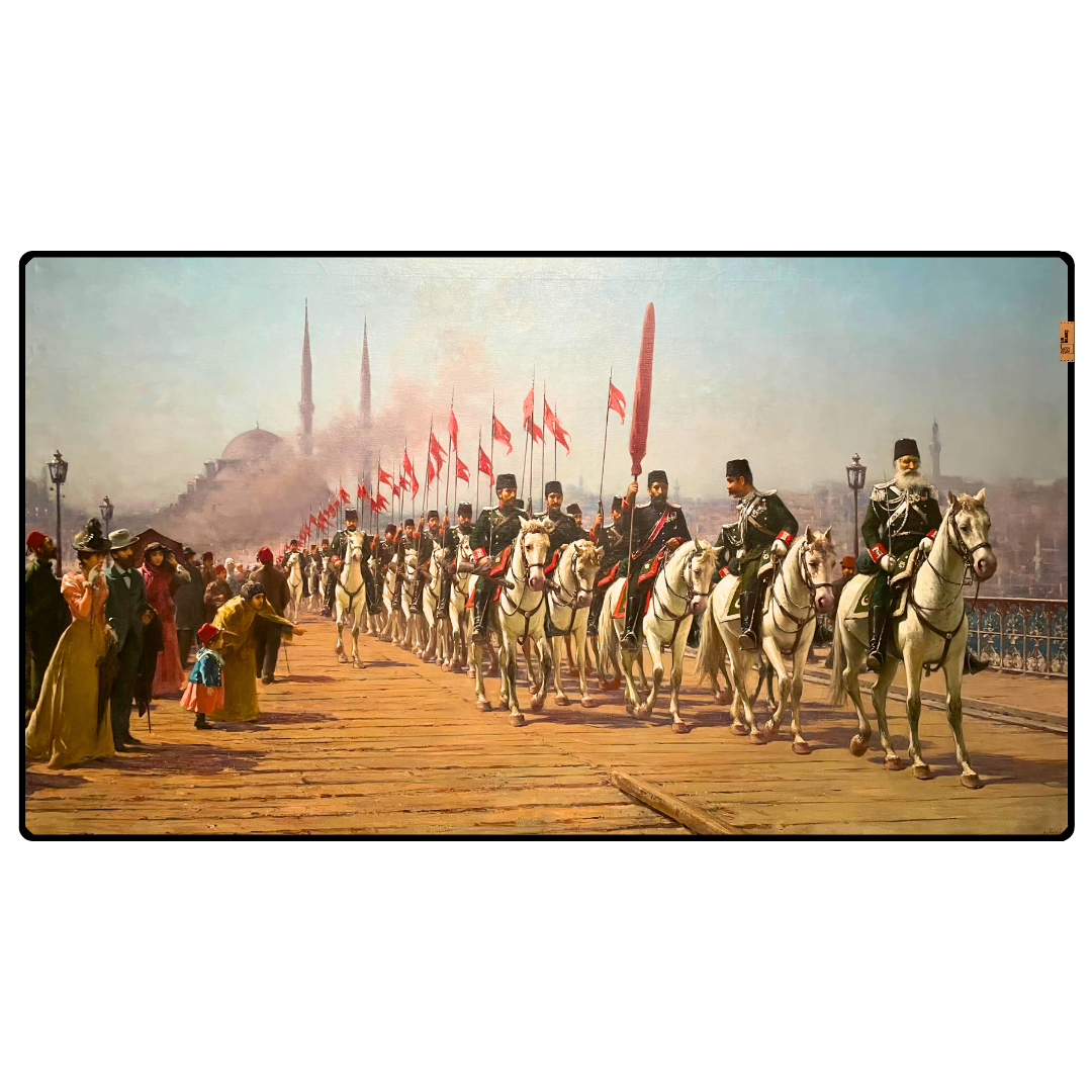 Ertuğrul Süvari Alayı Galata Köprüsü Geçisi (The Ertugrul Cavalry Regiment Crossing The Galata Bridge) - Fausto Zonaro - Mouse Pad & Masa Matı