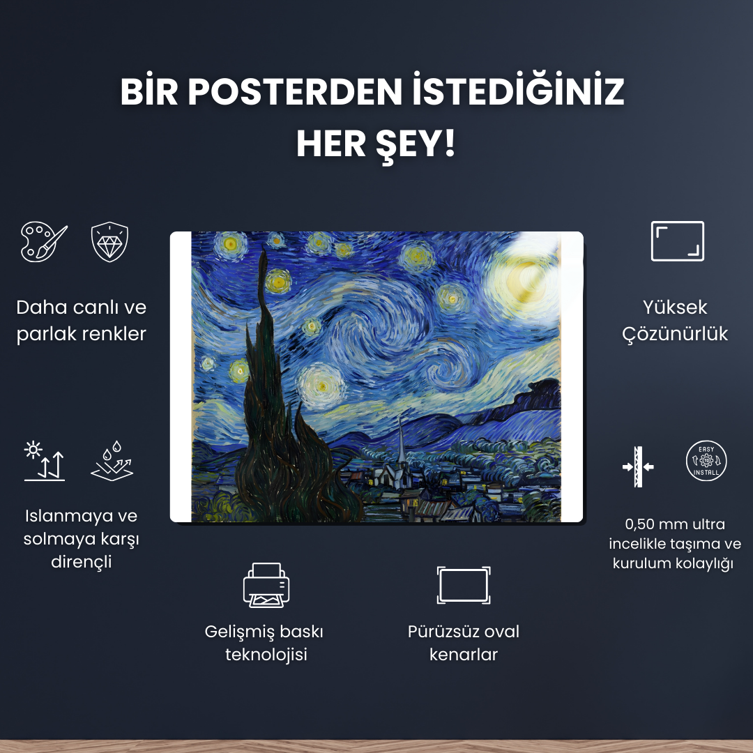 Yıldızlı Gece (The Starry Night) - Vincent van Gogh - Metal Poster & Tablo