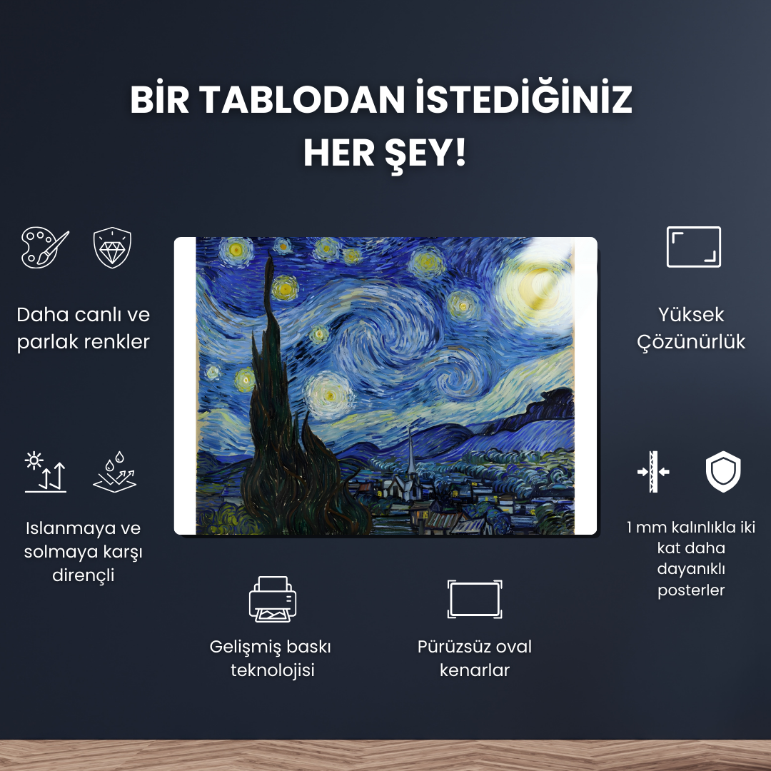 Yıldızlı Gece (The Starry Night) - Vincent van Gogh - Metal Poster & Tablo