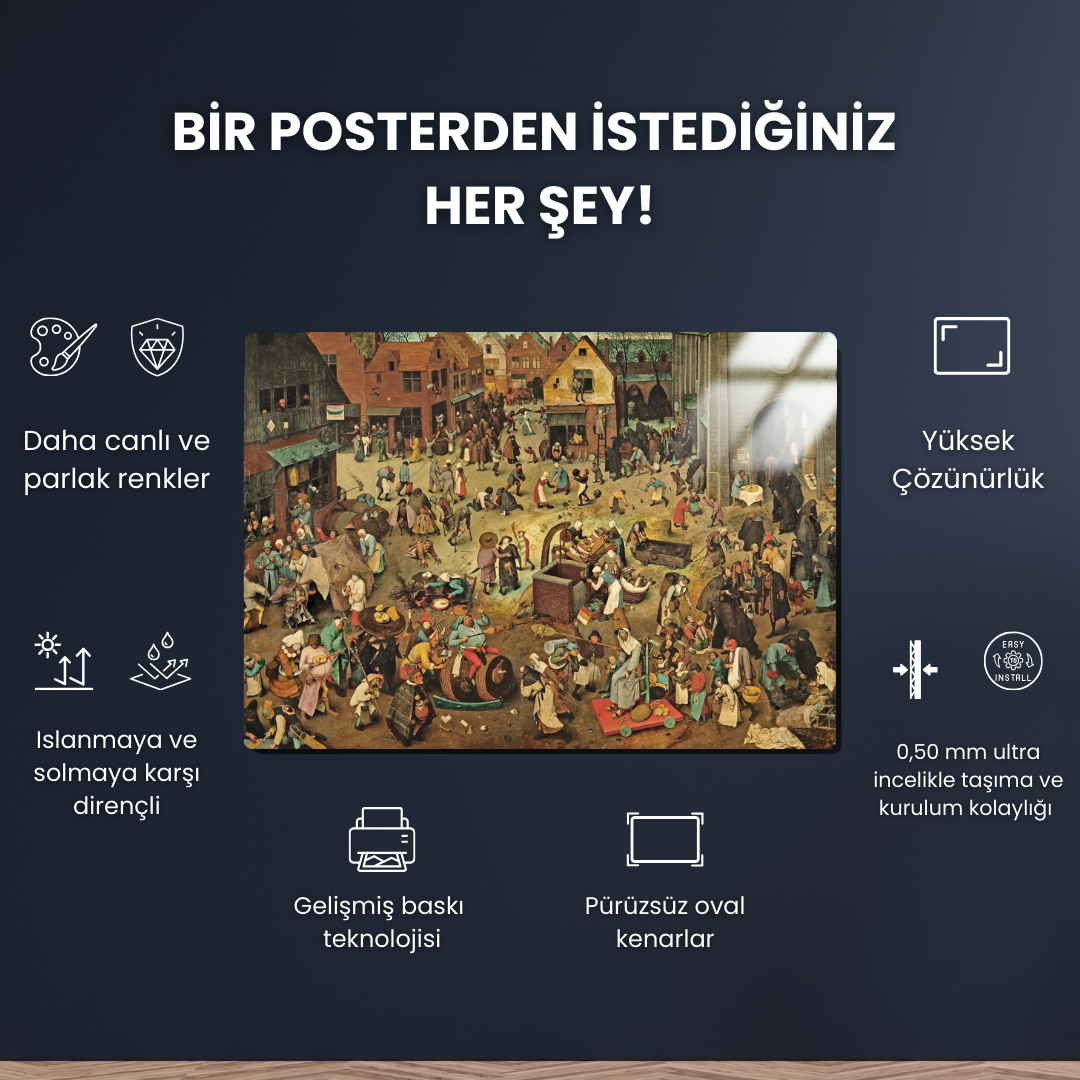 Karnaval ve Perhiz Arasındaki Savaş (The Fight Between Carnival and Lent) - Pieter Bruegel the Elder - Metal Poster & Tablo