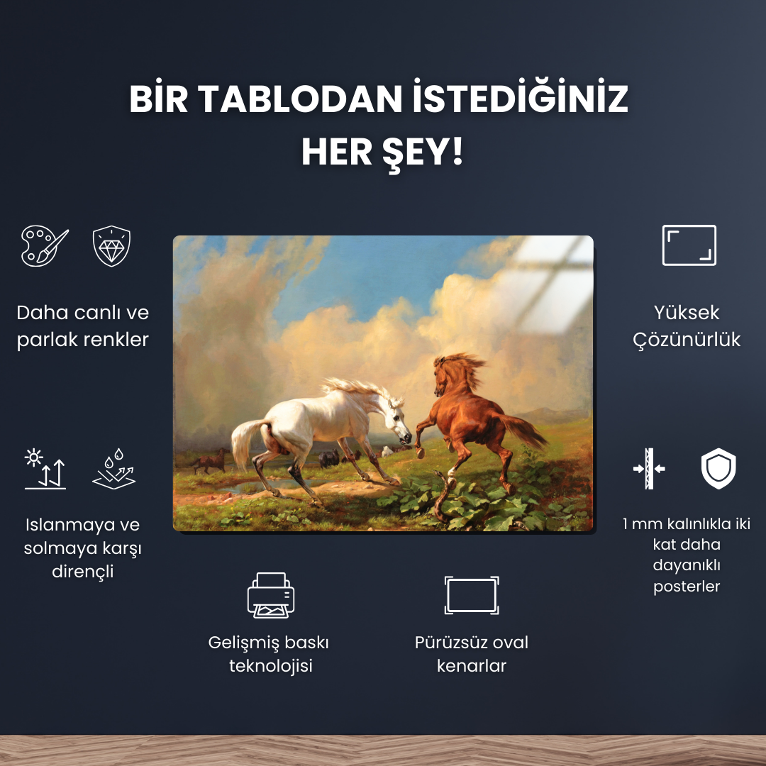 Yaklaşan Fırtınada Huysuzlaşan Atlar (Frightened Horses Before a Storm) - Rudolf Koller - Metal Poster & Tablo