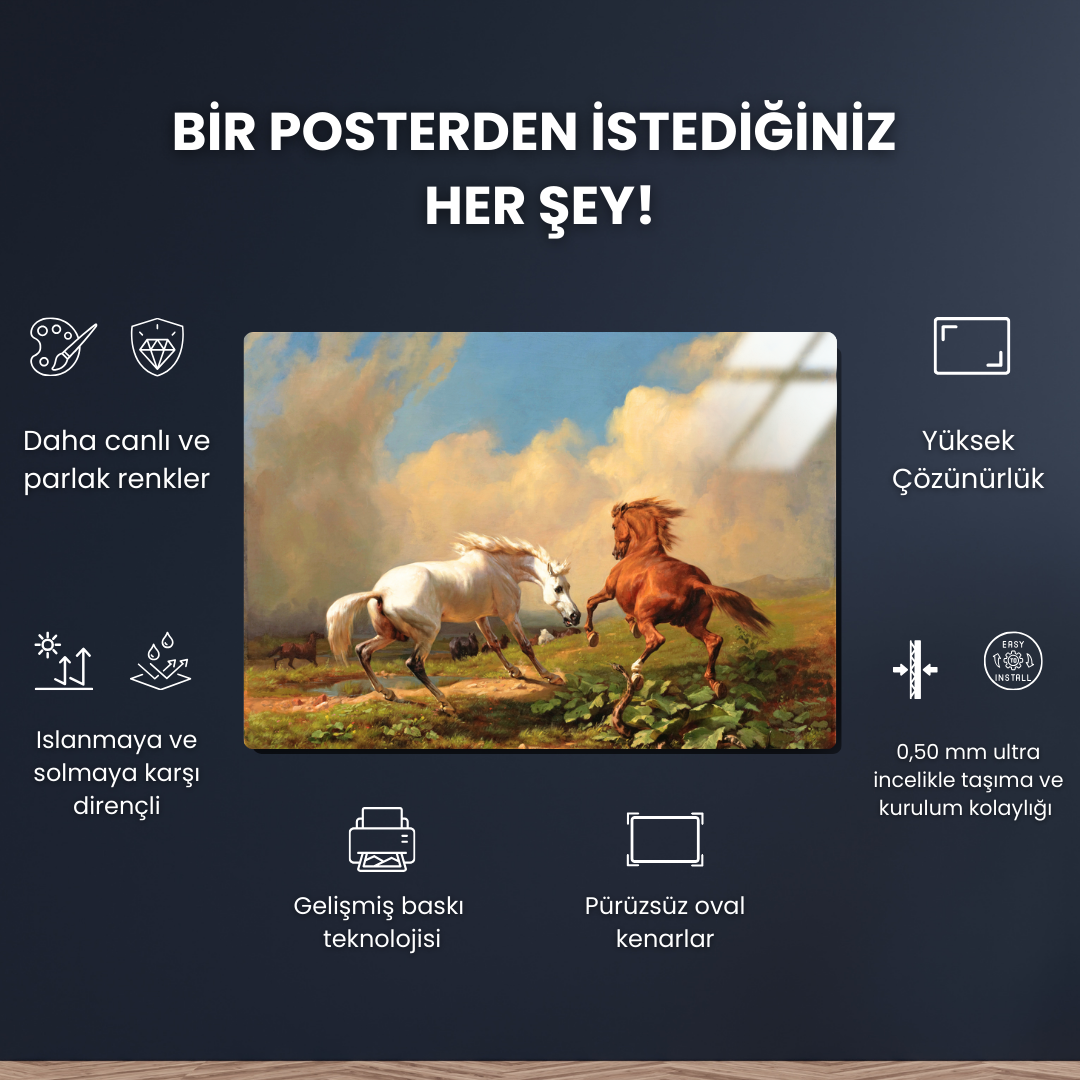 Yaklaşan Fırtınada Huysuzlaşan Atlar (Frightened Horses Before a Storm) - Rudolf Koller - Metal Poster & Tablo