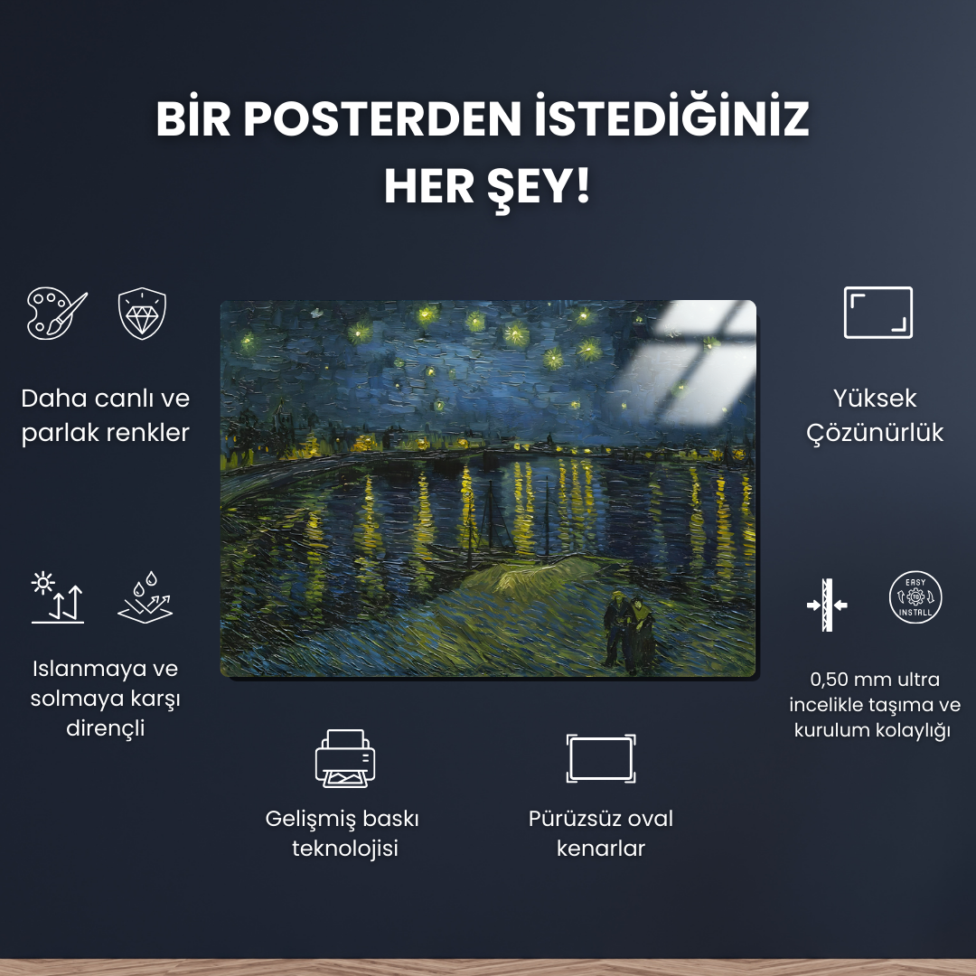 Rhone Üzerinde Yıldızlı Gece (Starry Night on the Rhone) - Vincent van Gogh - Metal Poster & Tablo