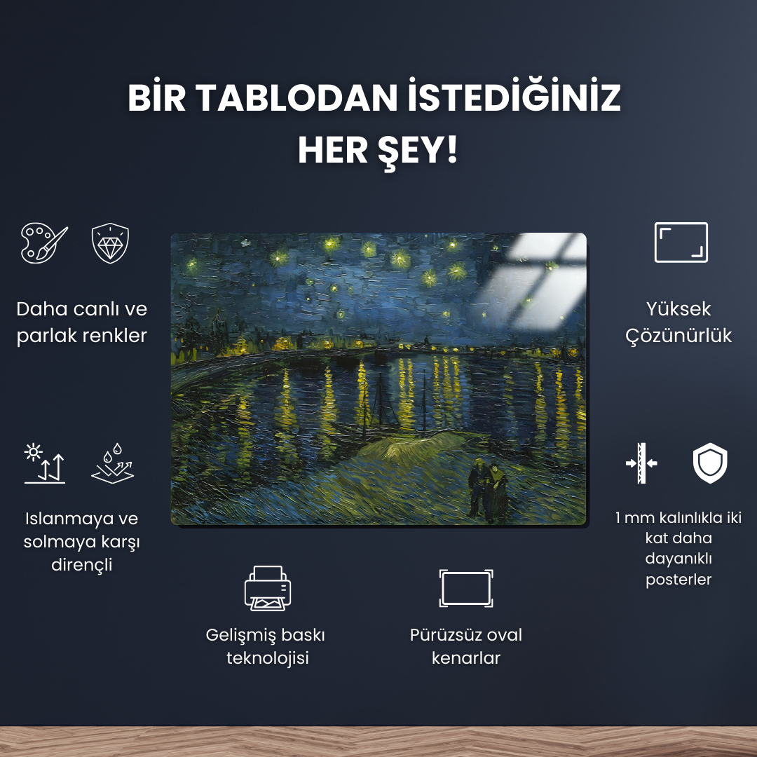 Rhone Üzerinde Yıldızlı Gece (Starry Night on the Rhone) - Vincent van Gogh - Metal Poster & Tablo