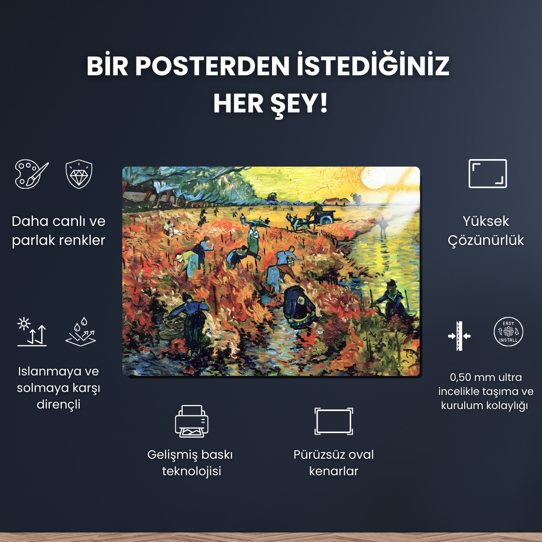 Kırmızı Üzüm Bağı The Red (Vineyard) - Vincent van Gogh - Metal Poster & Tablo