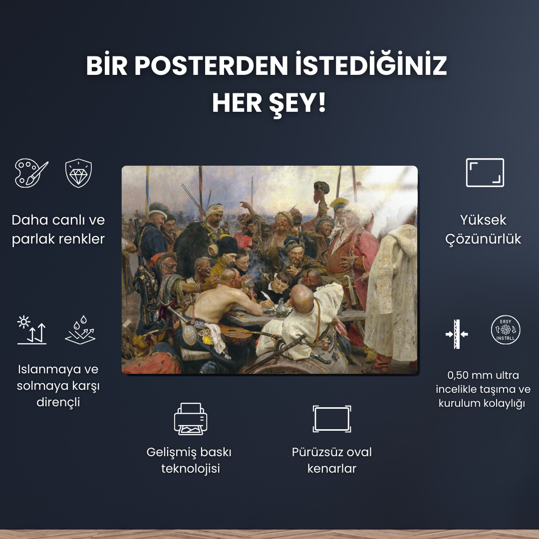 Türk Sultanına Mektup Yazan Zaporojya Kazakları (Reply of the Zaporozhian Cossacks) - Ilya Repin - Metal Poster & Tablo