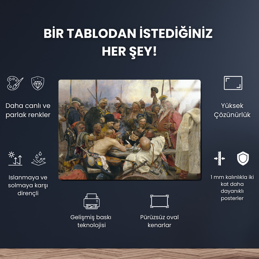 Türk Sultanına Mektup Yazan Zaporojya Kazakları (Reply of the Zaporozhian Cossacks) - Ilya Repin - Metal Poster & Tablo
