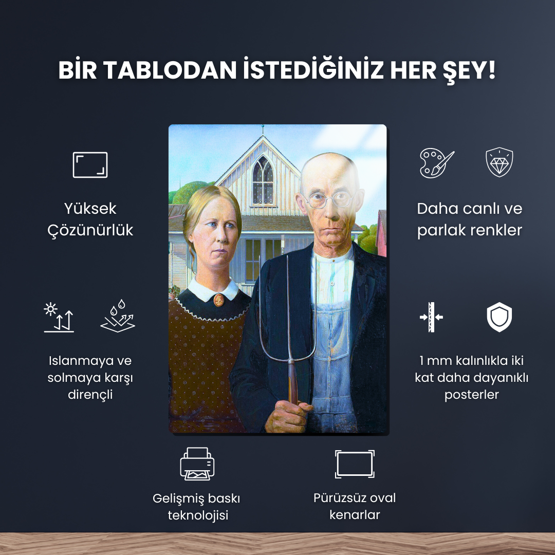 Amerikan Gotiği (American Gothic) - Grant Wood - Metal Poster & Tablo