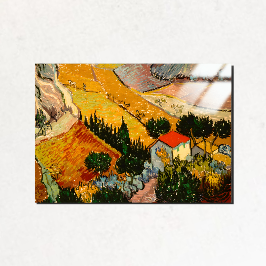 Ev ve Çiftçi ile Kır Manzarası (Landscape with House and Ploughman) - Vincent van Gogh - Metal Poster & Tablo