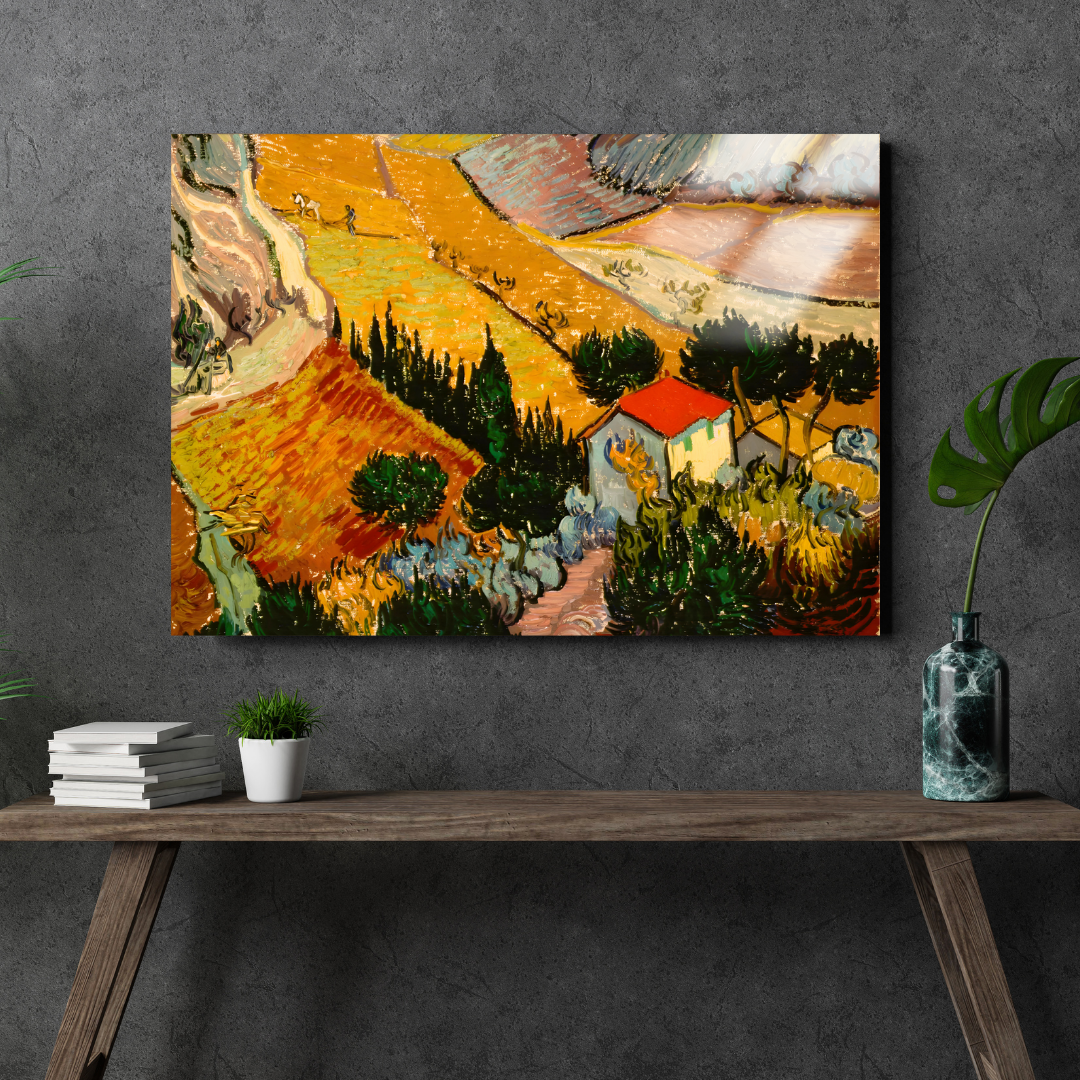 Ev ve Çiftçi ile Kır Manzarası (Landscape with House and Ploughman) - Vincent van Gogh - Metal Poster & Tablo