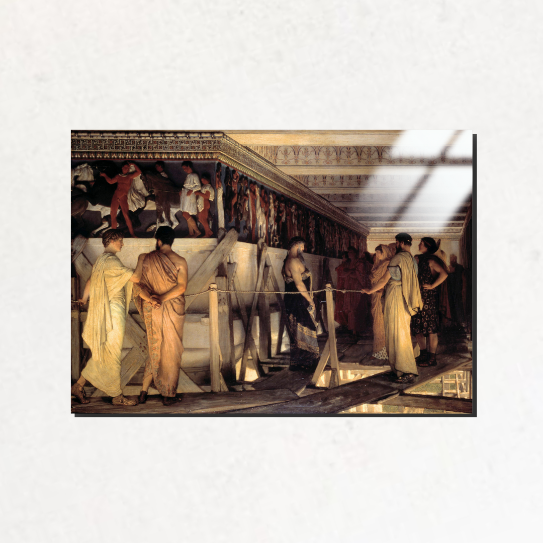 Fidias Partenon'un Frizini arkadaşlarına gösteriyor (Phidias Showing the Frieze of the Parthenon to his Friends) - Lawrence Alma-Tadema - Metal Poster & Tablo