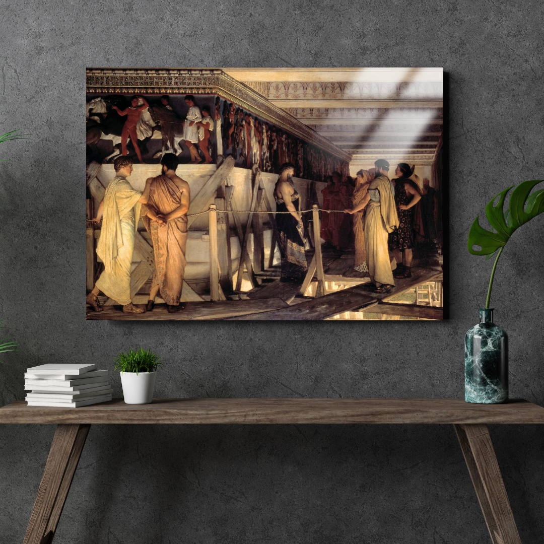 Fidias Partenon'un Frizini arkadaşlarına gösteriyor (Phidias Showing the Frieze of the Parthenon to his Friends) - Lawrence Alma-Tadema - Metal Poster & Tablo