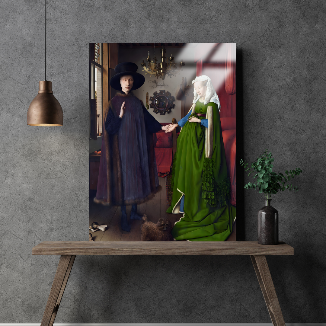 Giovanni Arnolfini ve Karısı'nın Portresi (Portrait of Giovanni Arnolfini and his Wife) - Jan van Eyck -Metal Poster & Tablo
