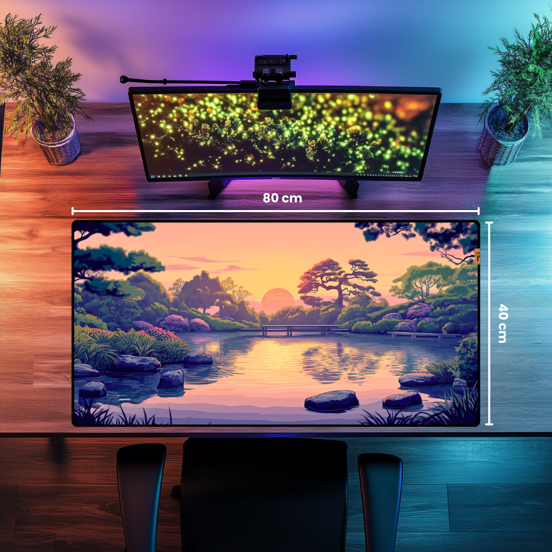 Gün Batımında Japon Bahçesi - Mouse Pad & Masa Matı