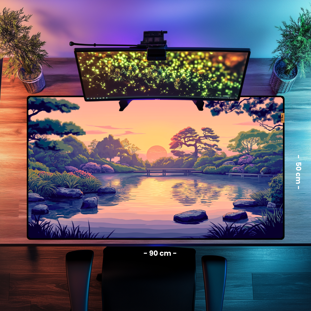 Gün Batımında Japon Bahçesi - Mouse Pad & Masa Matı