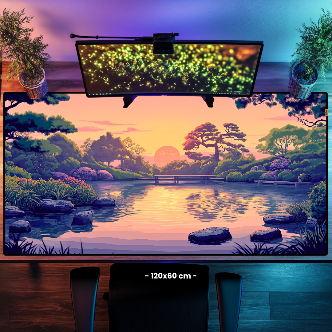 Gün Batımında Japon Bahçesi - Mouse Pad & Masa Matı