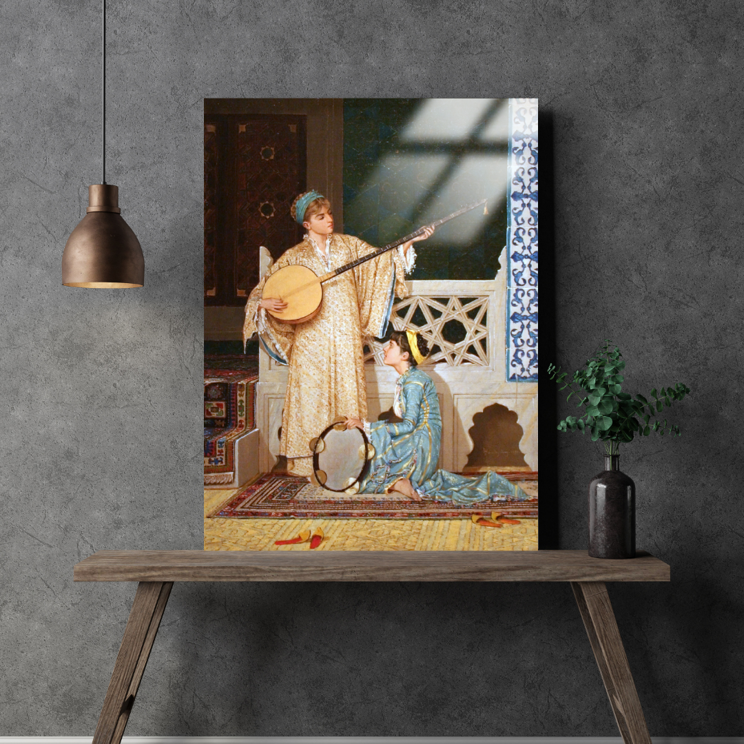 İki Müzisyen Kız (Two Musician Girls) - Osman Hamdi Bey - Metal Poster & Tablo