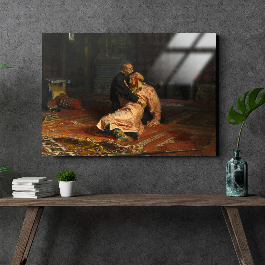 Korkunç Ivan ve Oğlu İvan (Ivan the Terrible and His Son Ivan) - Ilya Repin - Metal Poster & Tablo