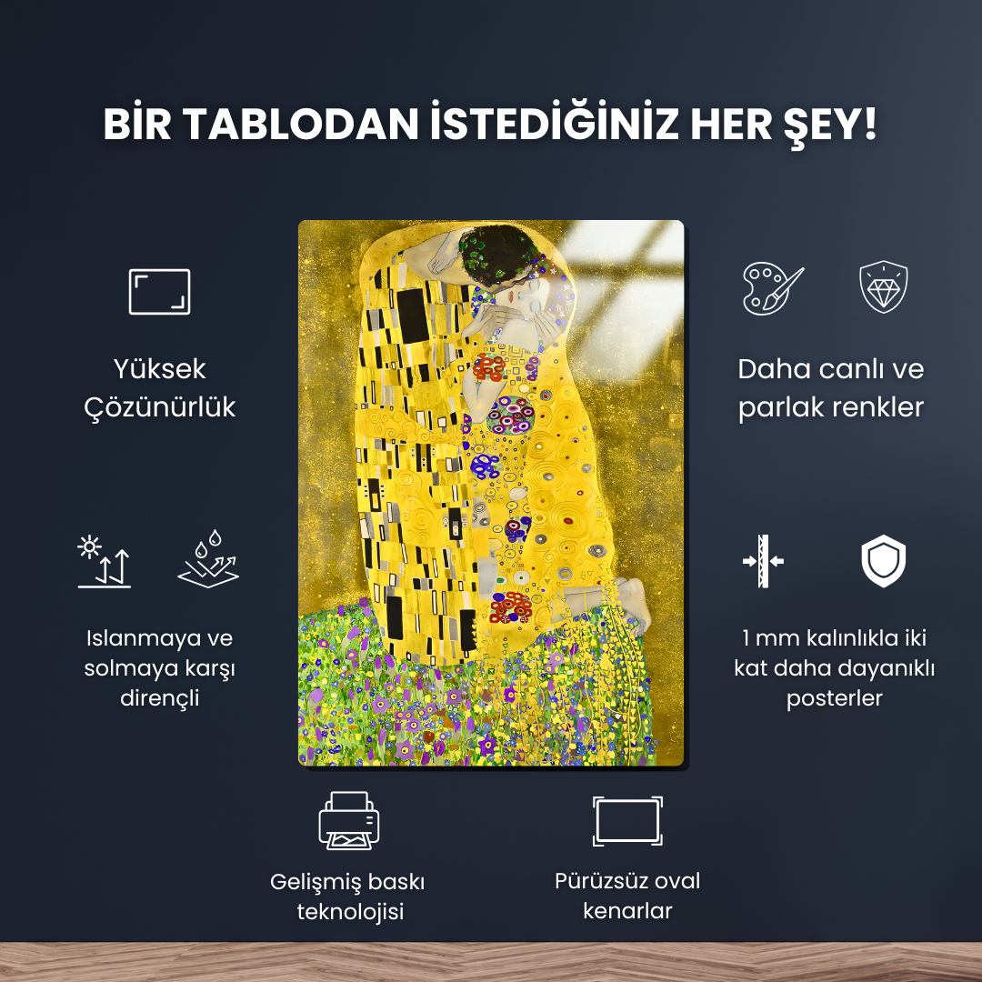 Öpücük (The Kiss) - Gustav Klimt -Metal Poster & Tablo