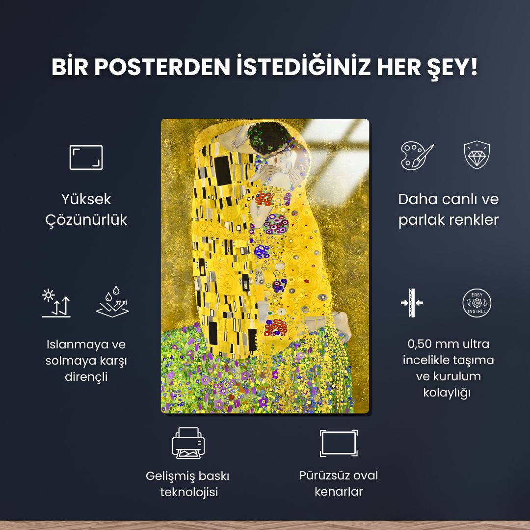 Öpücük (The Kiss) - Gustav Klimt -Metal Poster & Tablo
