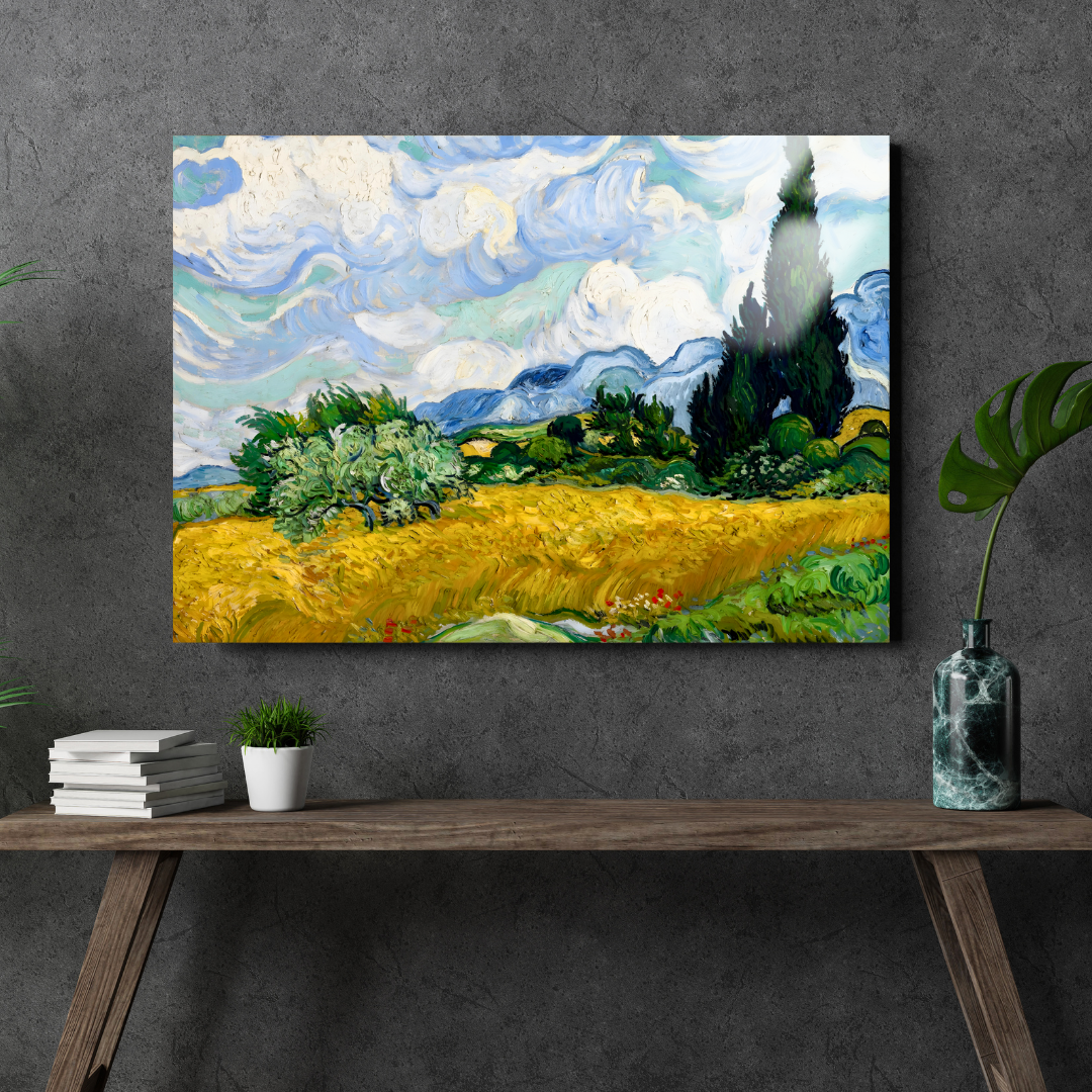 Selvi Ağaçlı Buğday Tarlası (Wheat Field with Cypresses) - Vincent van Gogh - Metal Poster & Tablo
