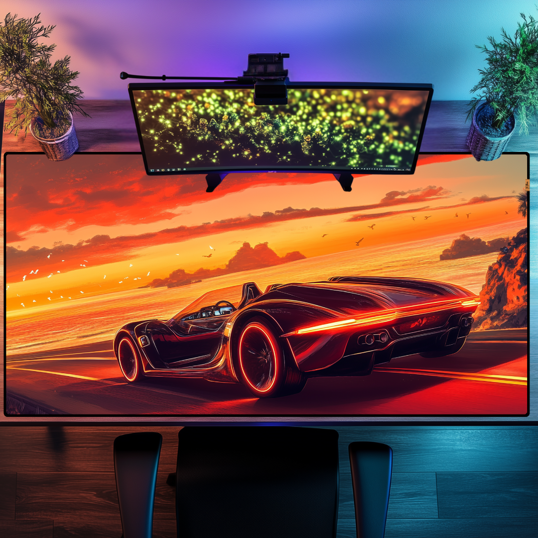 Sunset and Car - Mouse Pad & Masa Matı