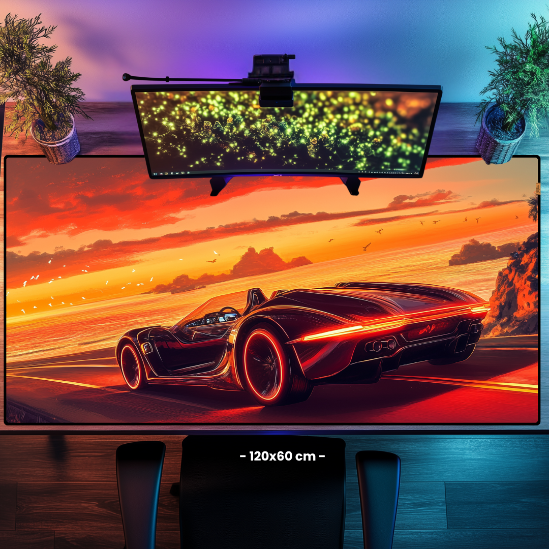 Sunset and Car - Mouse Pad & Masa Matı