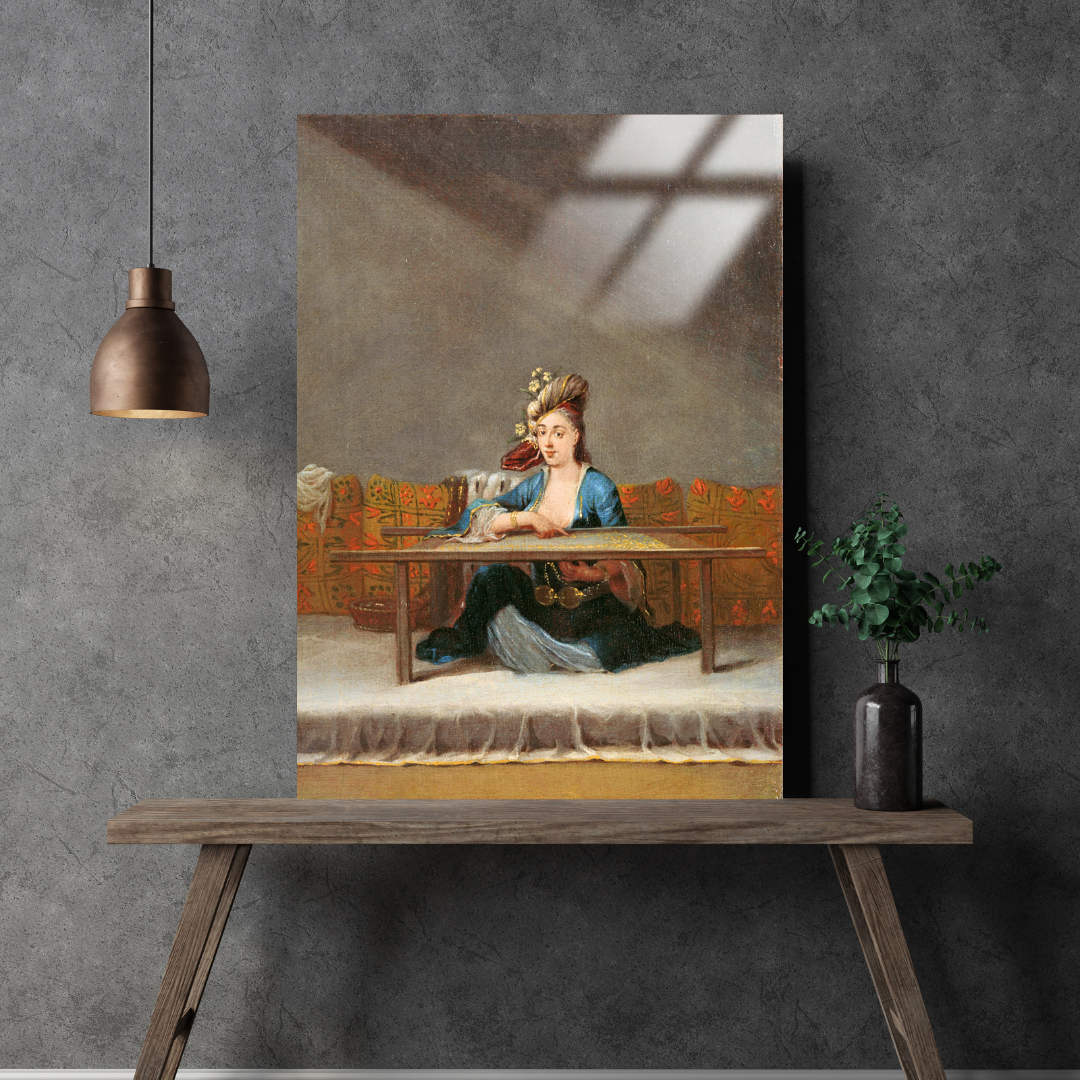 Türk Kadını Nakış Çerçevesinde (Turkish Woman at her Embroidery Frame) - Jean-Baptiste Vanmour - Metal Poster & Tablo