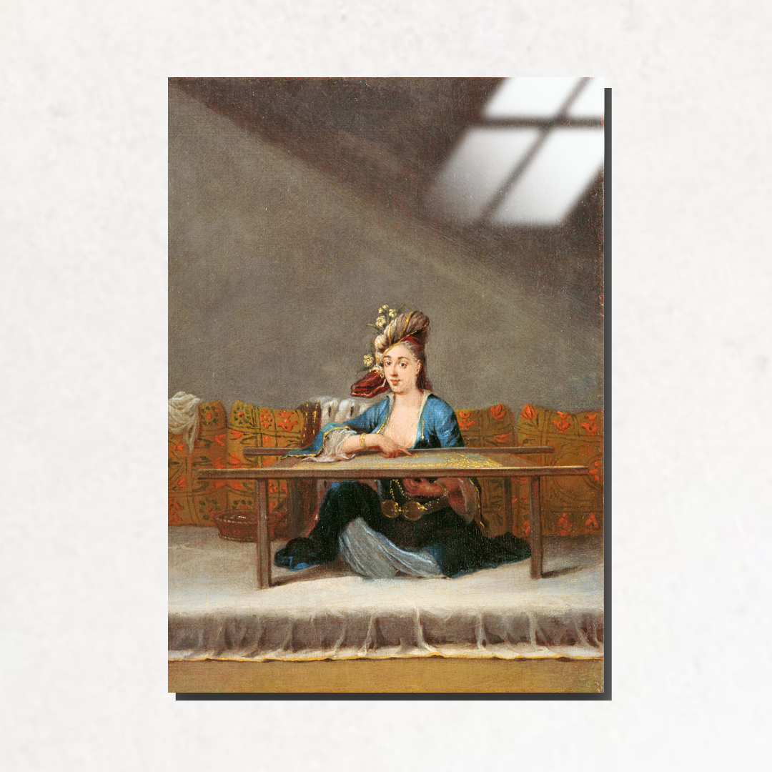 Türk Kadını Nakış Çerçevesinde (Turkish Woman at her Embroidery Frame) - Jean-Baptiste Vanmour - Metal Poster & Tablo