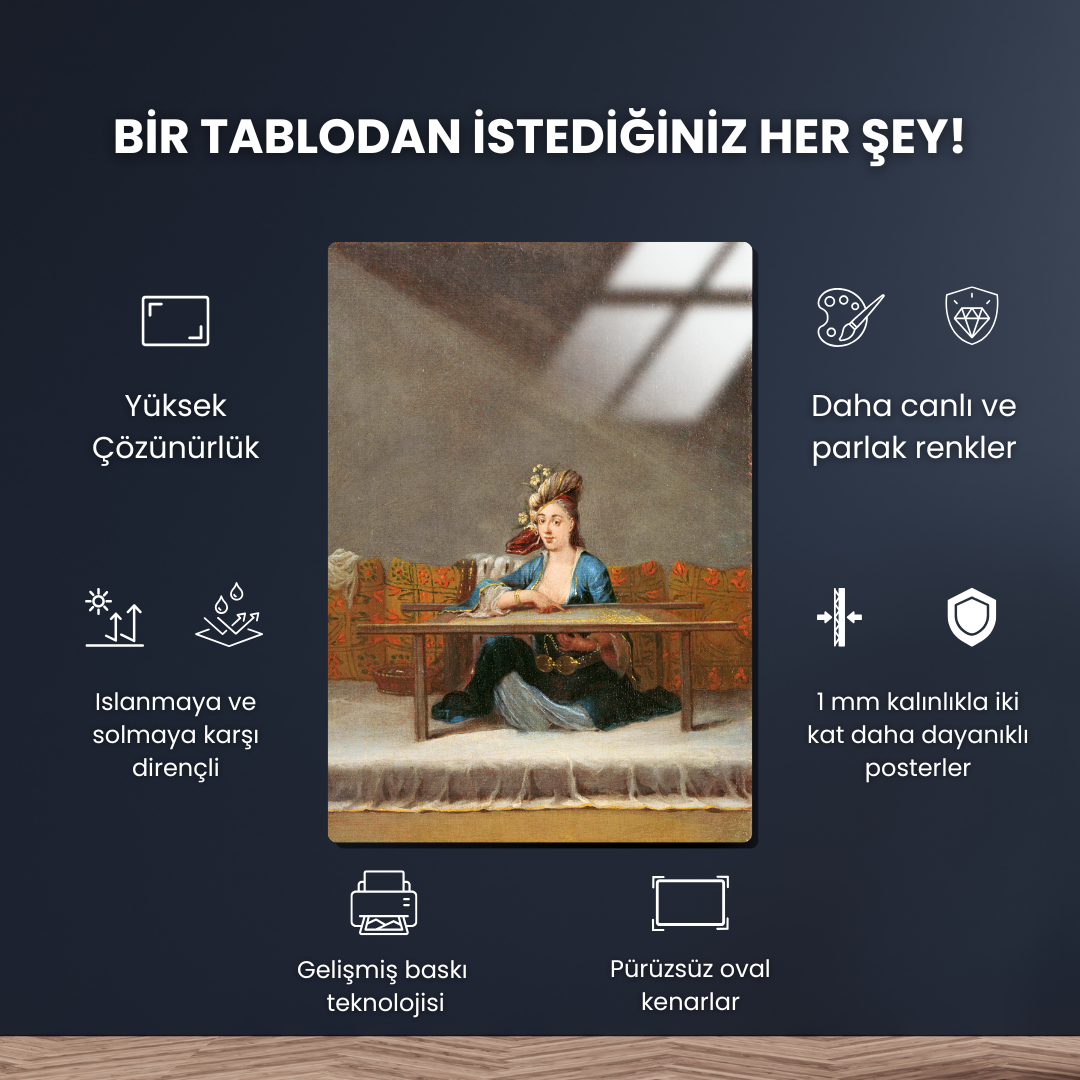 Türk Kadını Nakış Çerçevesinde (Turkish Woman at her Embroidery Frame) - Jean-Baptiste Vanmour - Metal Poster & Tablo