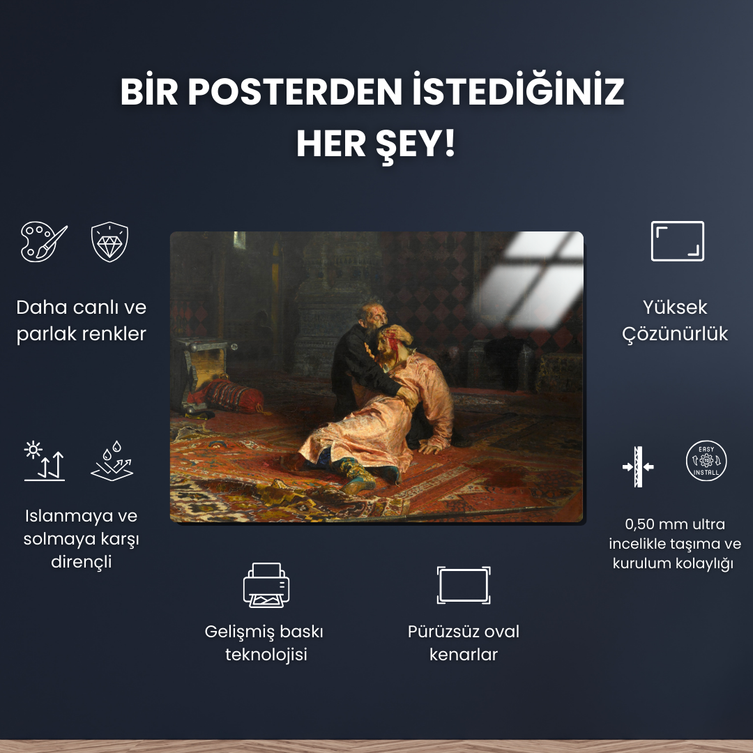 Korkunç Ivan ve Oğlu İvan (Ivan the Terrible and His Son Ivan) - Ilya Repin - Metal Poster & Tablo