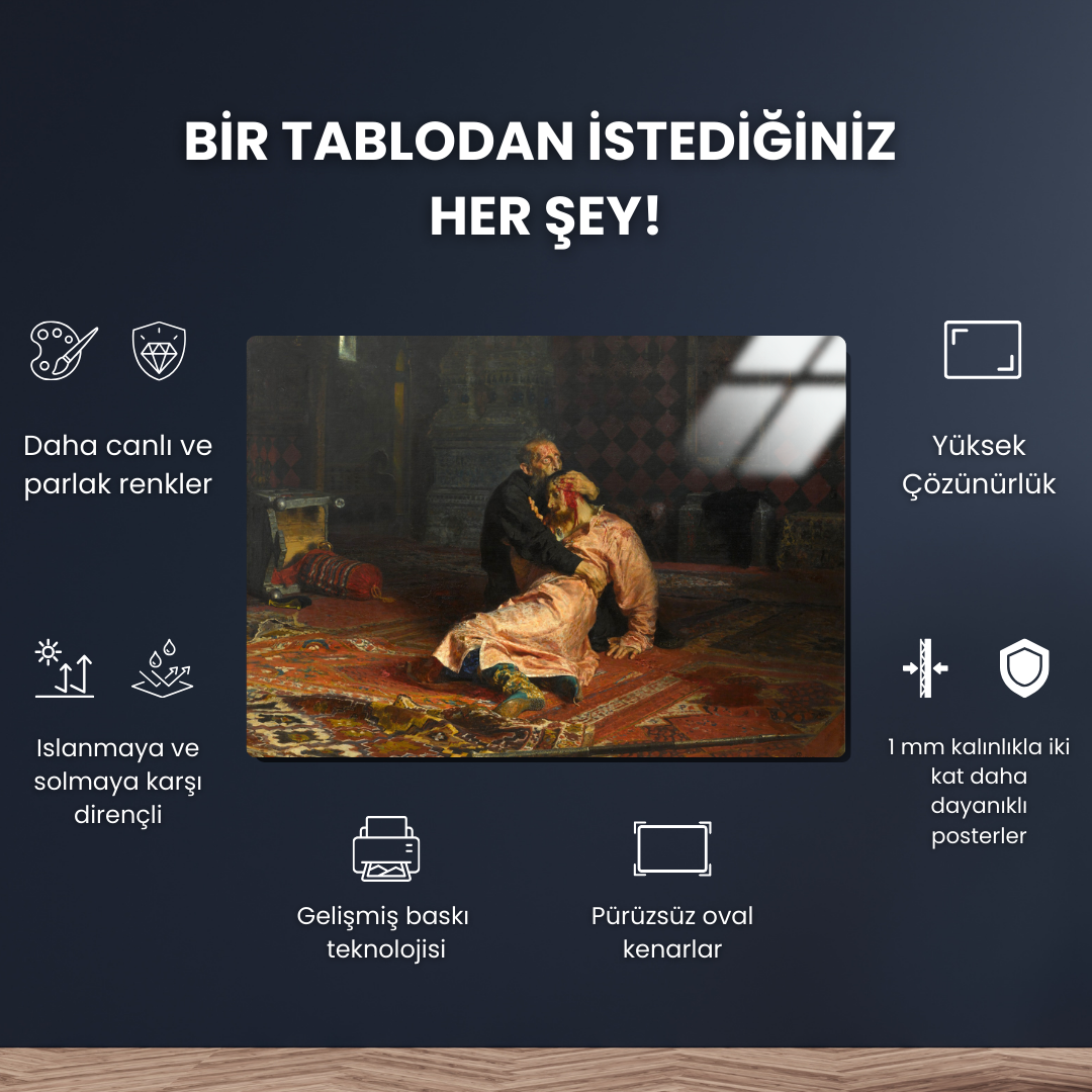 Korkunç Ivan ve Oğlu İvan (Ivan the Terrible and His Son Ivan) - Ilya Repin - Metal Poster & Tablo