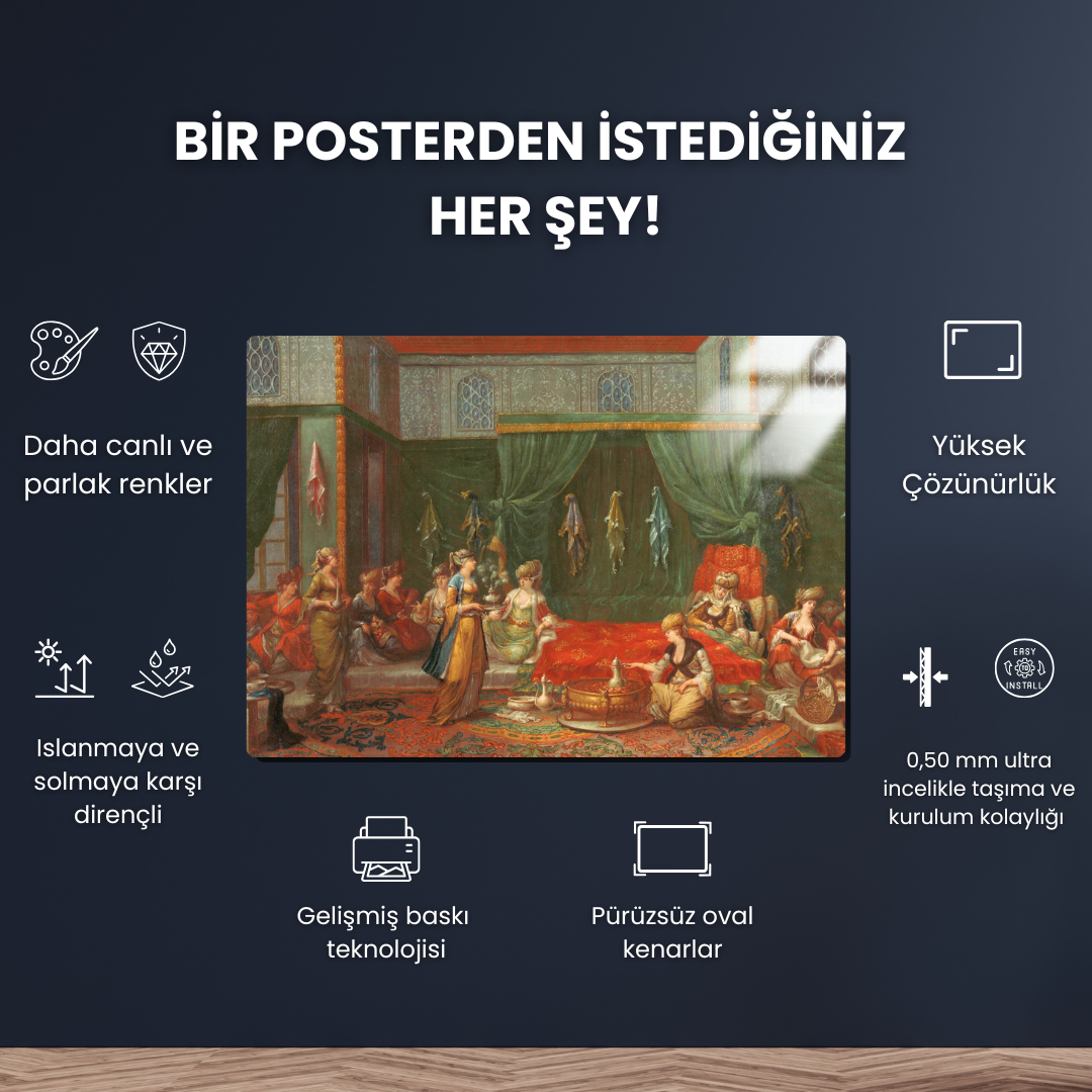 Seçkin Bir Türk Kadınının Yatma Odası (Lying-in Room of a Distinguished Turkish Woman) - Jean Baptiste Vanmour - Metal Poster & Tablo