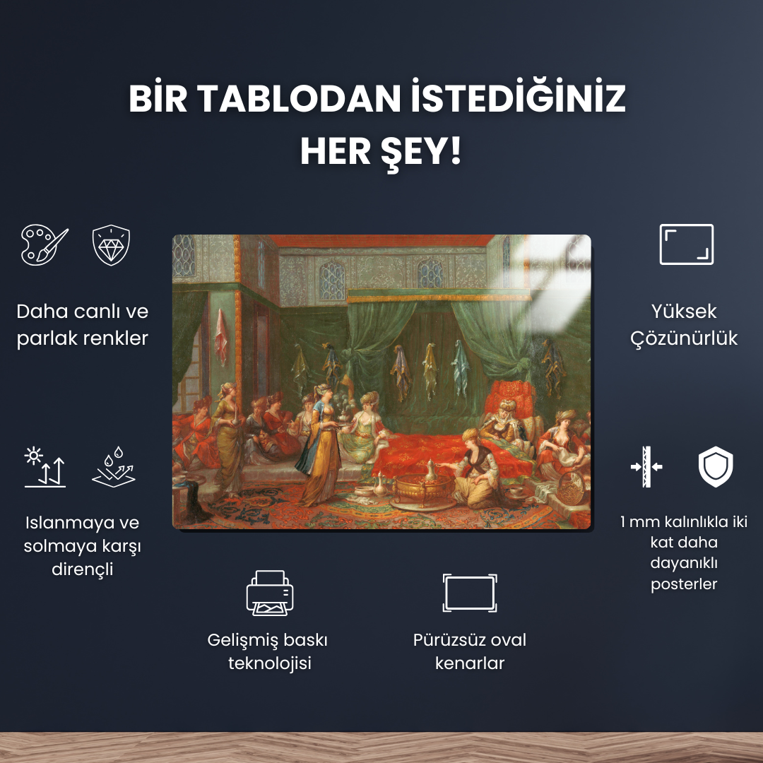 Seçkin Bir Türk Kadınının Yatma Odası (Lying-in Room of a Distinguished Turkish Woman) - Jean Baptiste Vanmour - Metal Poster & Tablo