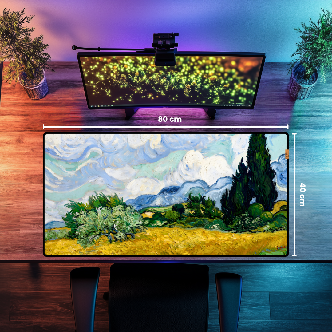 Selvi Ağaçlı Buğday Tarlası (Wheat Field with Cypresses) - Vincent van Gogh - Mouse Pad & Masa Matı
