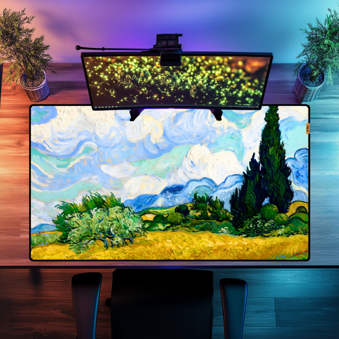 Selvi Ağaçlı Buğday Tarlası (Wheat Field with Cypresses) - Vincent van Gogh - Mouse Pad & Masa Matı