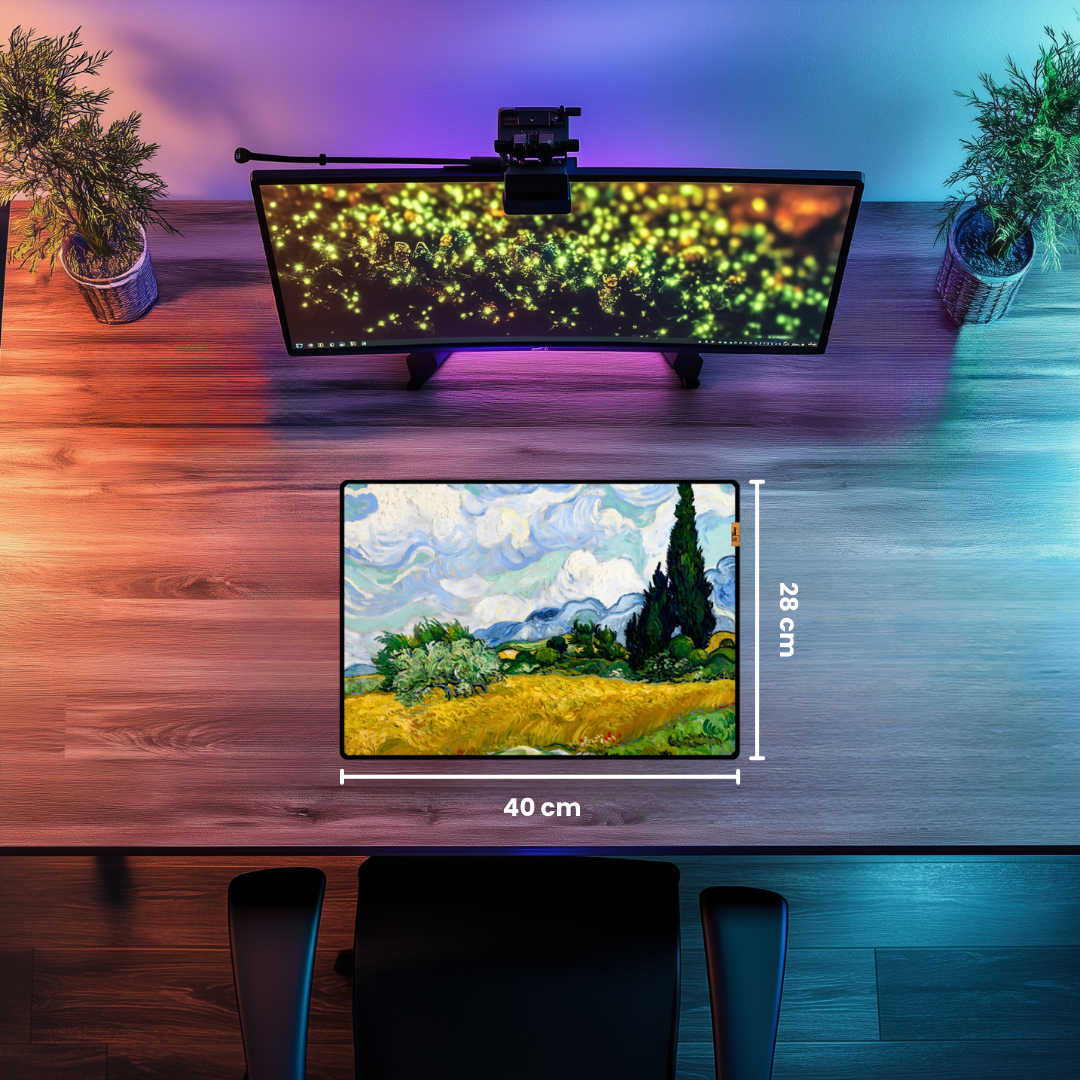 Selvi Ağaçlı Buğday Tarlası (Wheat Field with Cypresses) - Vincent van Gogh - Mouse Pad & Masa Matı