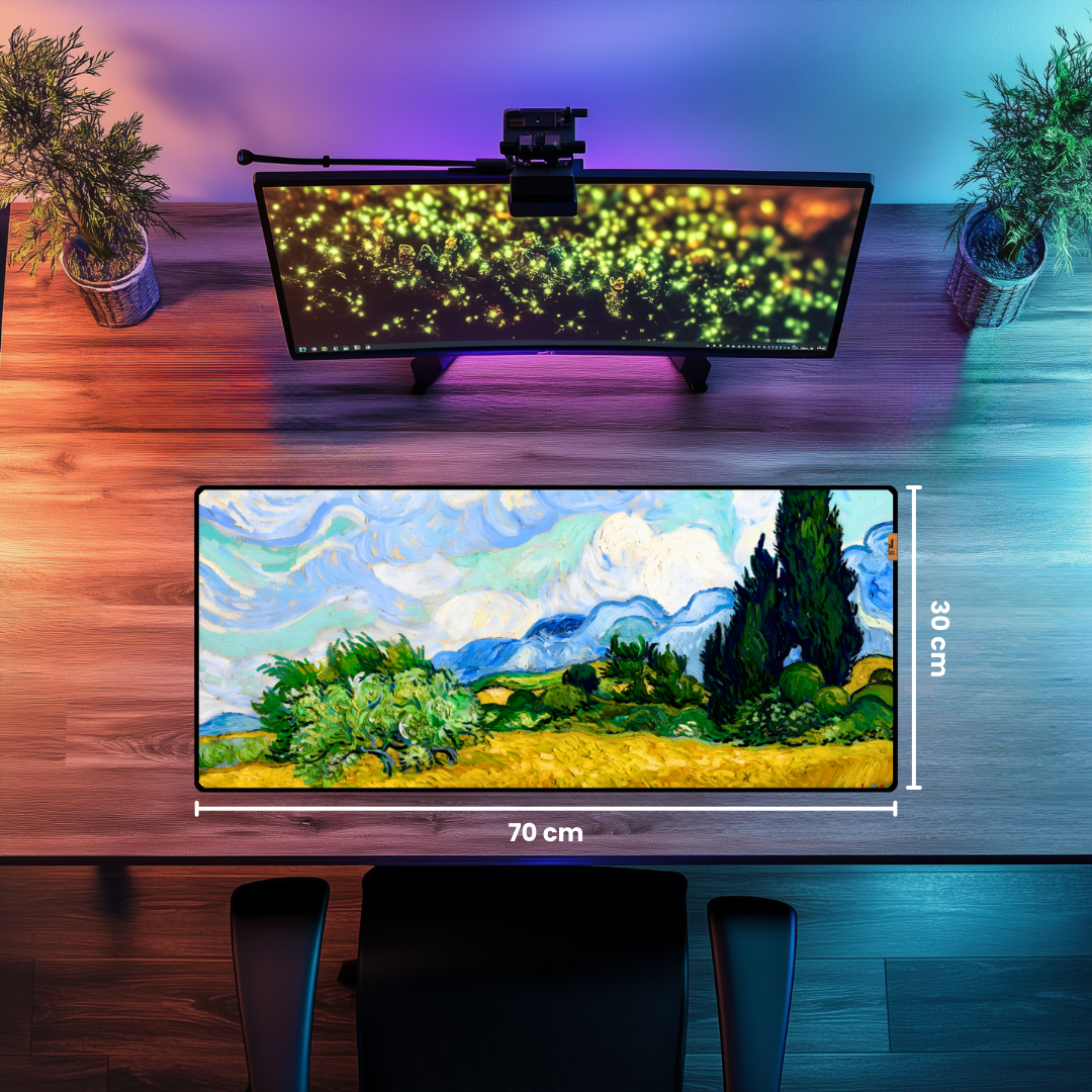 Selvi Ağaçlı Buğday Tarlası (Wheat Field with Cypresses) - Vincent van Gogh - Mouse Pad & Masa Matı