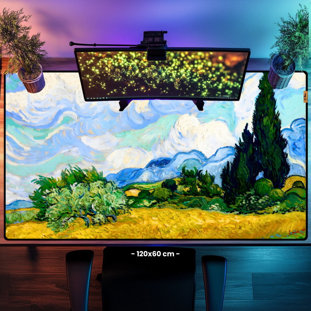 Selvi Ağaçlı Buğday Tarlası (Wheat Field with Cypresses) - Vincent van Gogh - Mouse Pad & Masa Matı