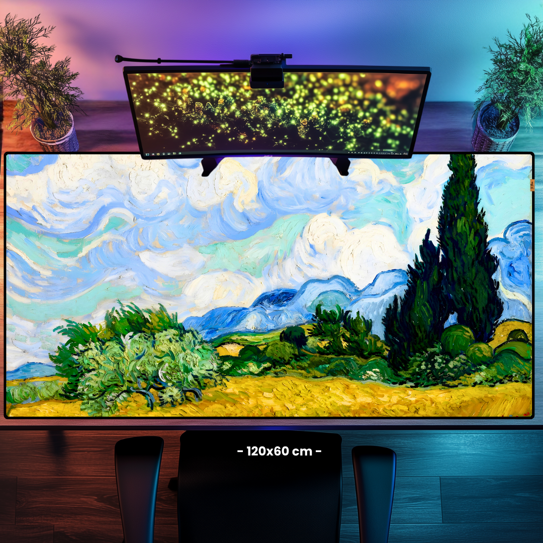 Selvi Ağaçlı Buğday Tarlası (Wheat Field with Cypresses) - Vincent van Gogh - Mouse Pad & Masa Matı