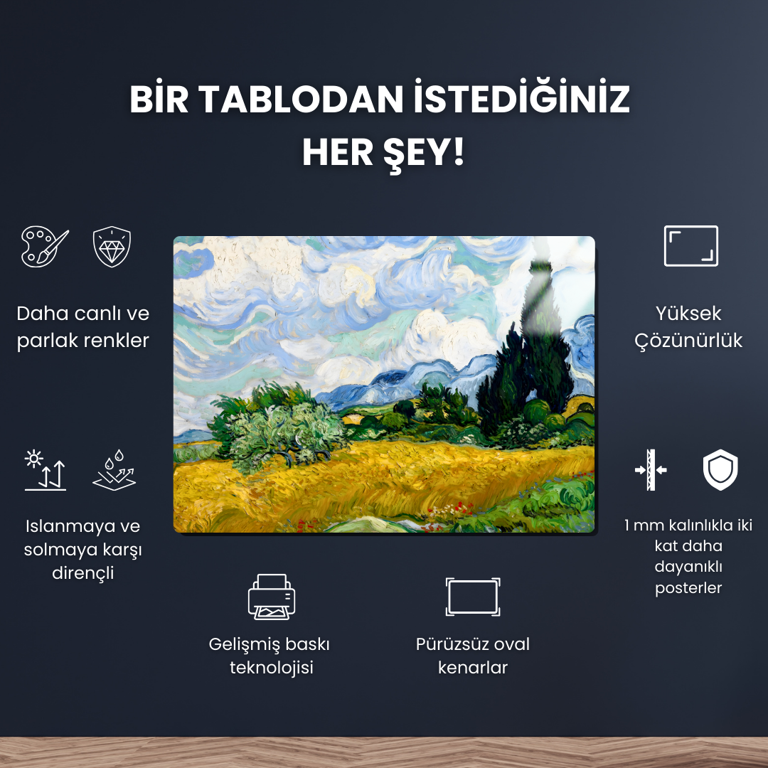 Selvi Ağaçlı Buğday Tarlası (Wheat Field with Cypresses) - Vincent van Gogh - Metal Poster & Tablo