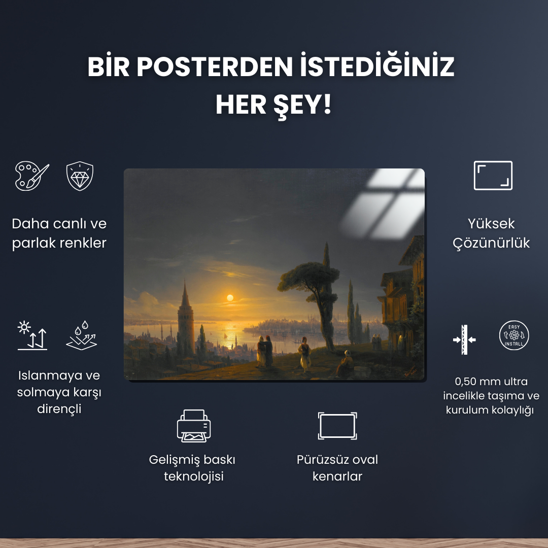Ay Işığında Galata Kulesi (The Galata Tower by Moonlight) - İvan Ayvazovski - Metal Poster & Tablo