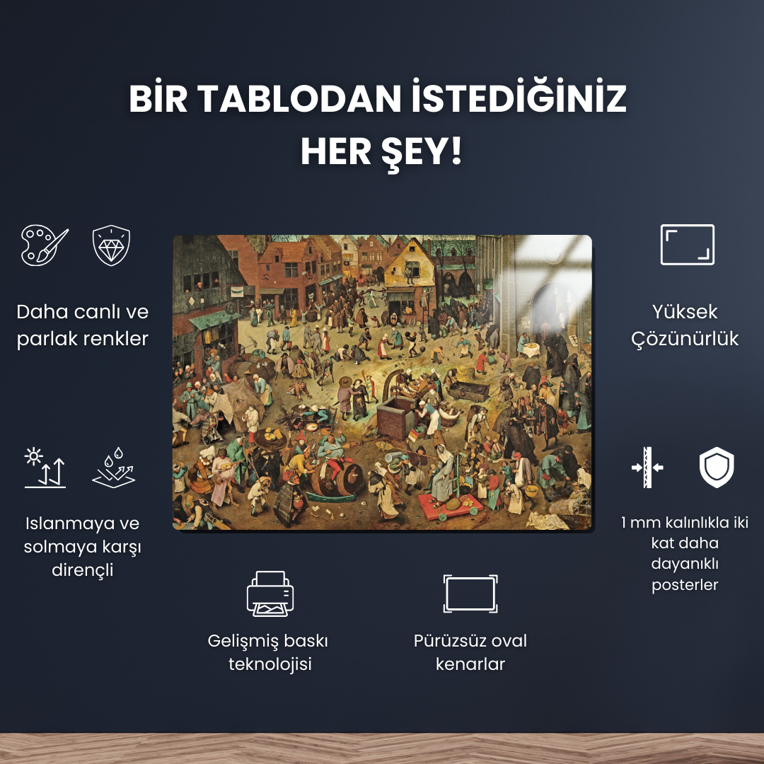 Karnaval ve Perhiz Arasındaki Savaş (The Fight Between Carnival and Lent) - Pieter Bruegel the Elder - Metal Poster & Tablo