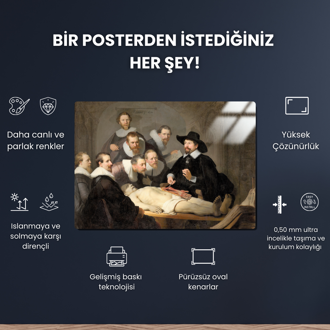 Dr. Nicolaes Tulp'un Anatomi Dersi (The Anatomy Lesson of Dr. Nicolaes Tulp) - Rembrandt - Metal Poster & Tablo