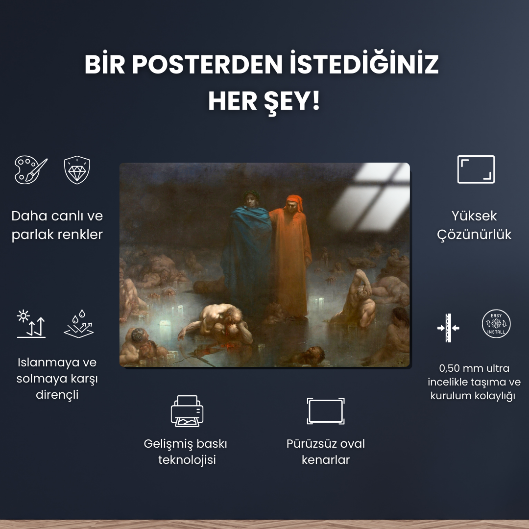 Dante ve Virgil Cehennem'in Dokuzuncu Katında (Dante and Virgil in the Ninth Circle of Hell) - Gustave Doré - Metal Poster & Tablo