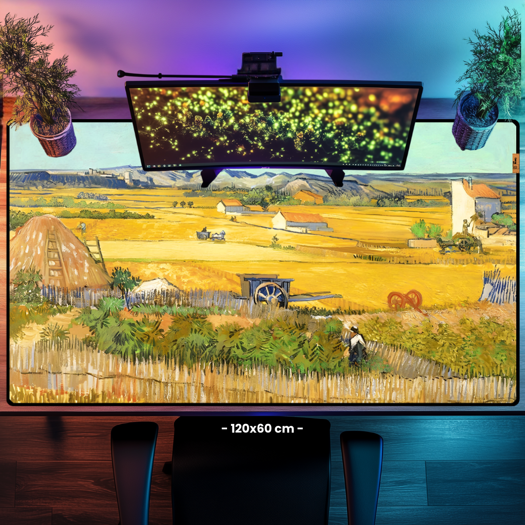 Mavi Arabalı Hasat Zamanı (A Harvest Landscape with Blue Cart) - Vincent van Gogh - Mouse Pad & Masa Matı