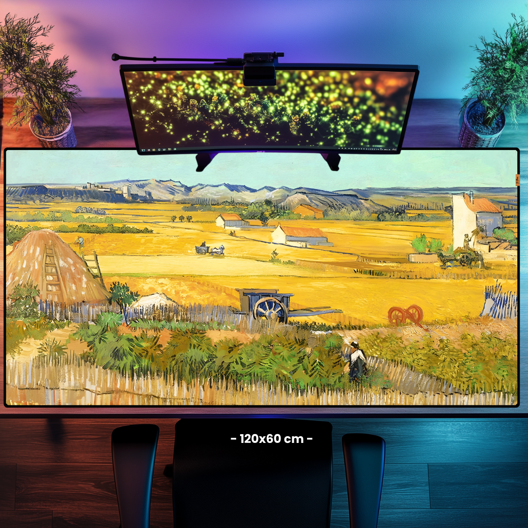 Mavi Arabalı Hasat Zamanı (A Harvest Landscape with Blue Cart) - Vincent van Gogh - Mouse Pad & Masa Matı